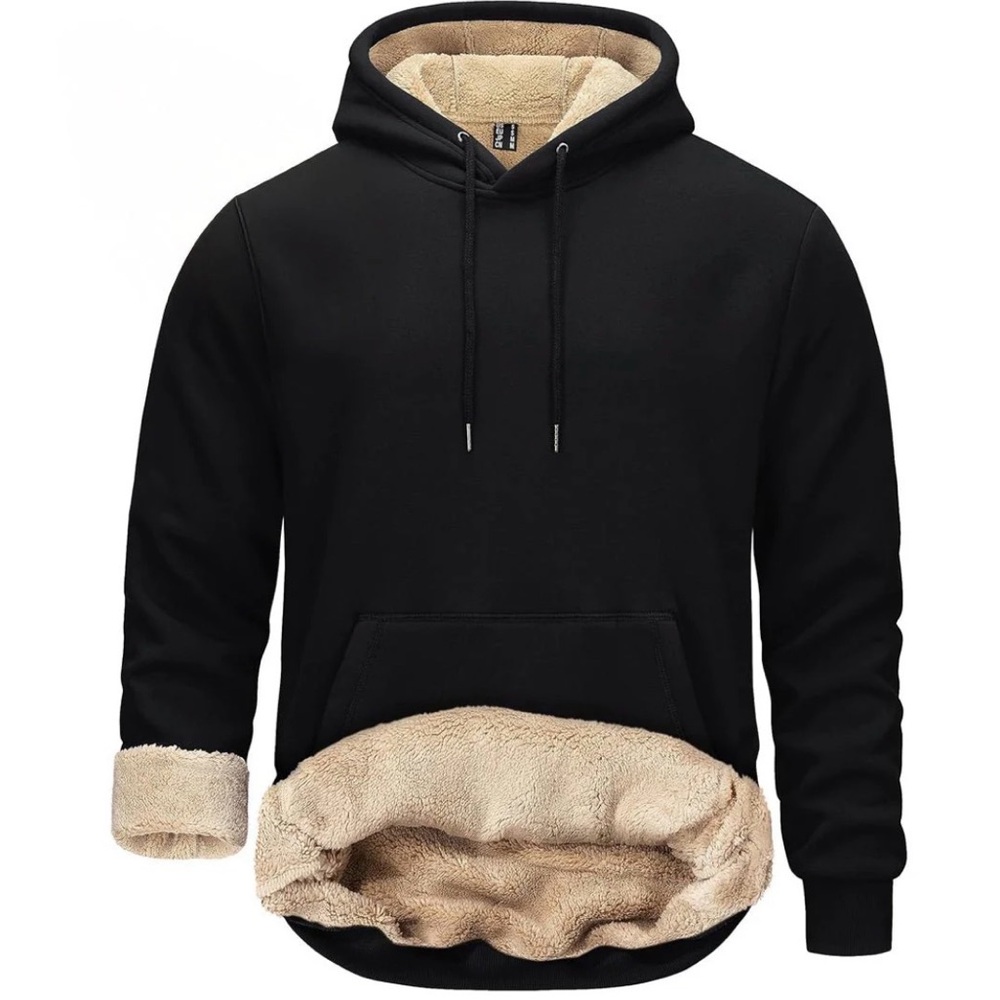 Men's Black and Tan Fleece-Lined Hoodie